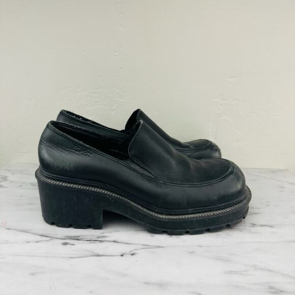 Esprit Black Leather Platform Loafers Women’s Size 6 - Picture 5 of 11